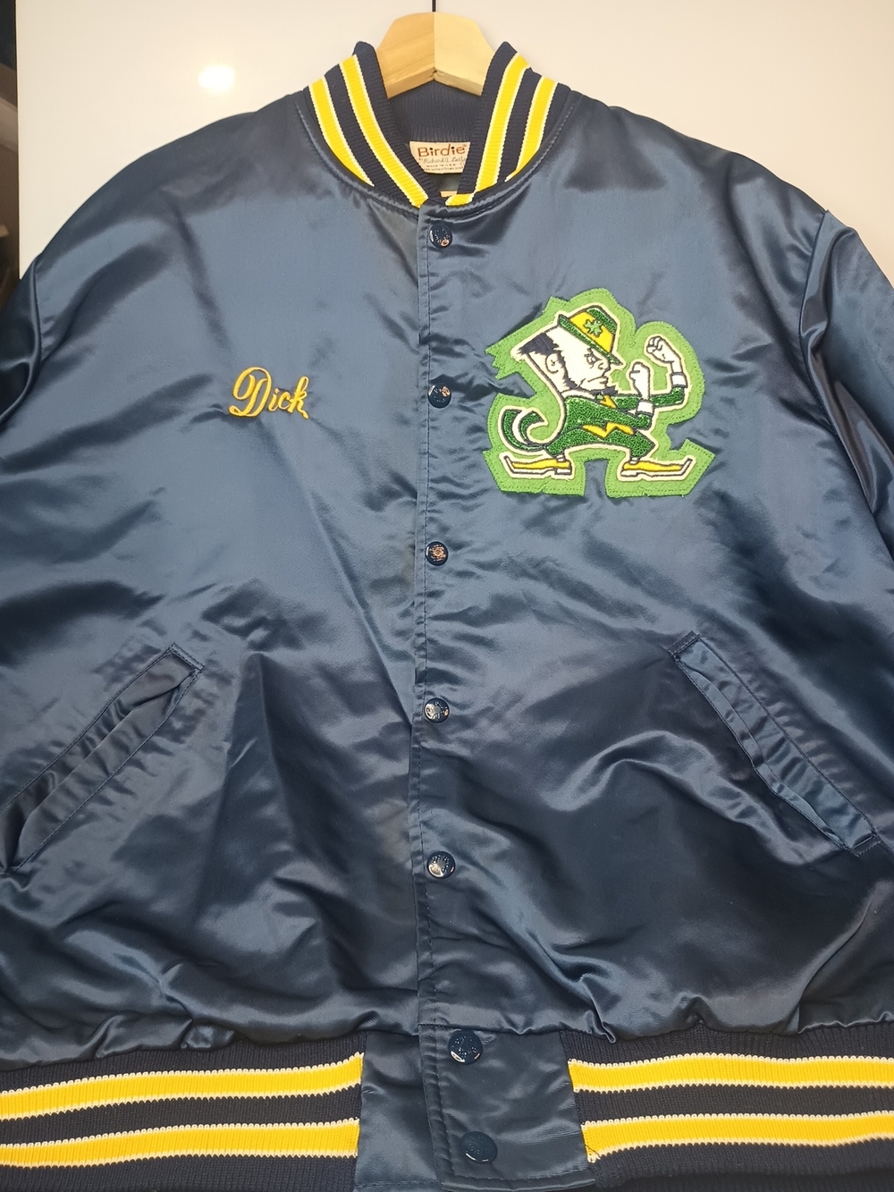 Vintage Notre Dame Fighting Irish Satin Bomber By Birdie Made In USA